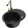 Mexen Kevin 1-bowl granite sink with drainer and Duero kitchen faucet, black - 6517-77-671600-50-B