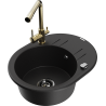 Mexen Kevin granite kitchen sink 1-bowl with drainer and Duero kitchen faucet, black - 6517-77-671600-50-B