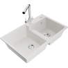 Mexen Tomas granite double-bowl kitchen sink with Duero kitchen faucet, white - 6516-20-671600-00