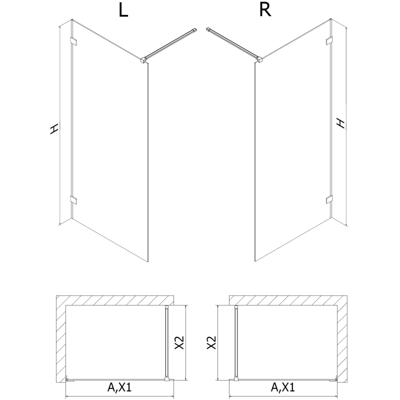 Mexen Lunar Walk-in Shower Wall Right 140 x 200 cm, Transparent 8 mm, Gold - 830-140-000-50-00-P