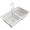 Mexen Tomas granite 2-bowl kitchen sink with Duero kitchen faucet, white - 6516-20-671600-20