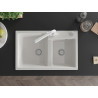 Mexen Tomas granite double-bowl kitchen sink with Duero faucet, white - 6516-20-671600-20
