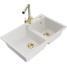 Mexen Tomas granite sink 2-bowl with Duero kitchen faucet, white - 6516-20-671600-50