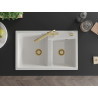 Mexen Tomas granite sink 2-bowl with Duero kitchen faucet, white - 6516-20-671600-50