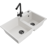 Mexen Tomas granite kitchen sink 2-bowl with Duero kitchen faucet, white - 6516-20-671600-70