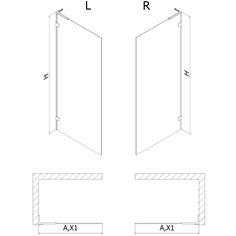 Mexen Lunar L Shower Wall Walk-in Right 70 x 200 cm, Transparent 8 mm, Gold - 830L-070-000-50-00-P