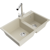 Mexen Tomas granite double-bowl kitchen sink with Duero faucet, beige - 6516-69-671600-00