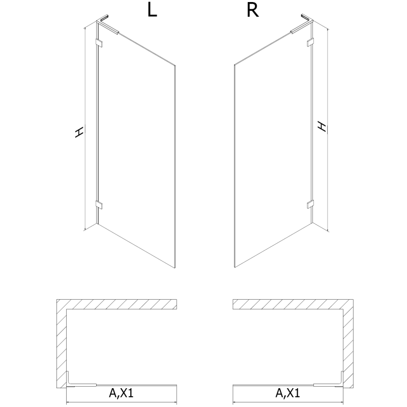 Mexen Lunar L Right Walk-in Shower Wall 110 x 200 cm, Transparent 8 mm, Brushed Copper - 830L-110-000-65-00-P