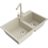 Mexen Tomas granite 2-bowl kitchen sink with Duero faucet, beige - 6516-69-671600-69