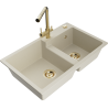 Mexen Tomas granite double-bowl sink with Duero kitchen faucet, beige - 6516-69-671600-50