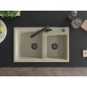 Mexen Tomas granite double-bowl kitchen sink with Duero faucet, beige - 6516-69-671600-70