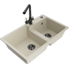 Mexen Tomas granite double-bowl kitchen sink with Duero faucet, beige - 6516-69-671600-70