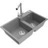 Mexen Tomas granite double-bowl kitchen sink with Duero faucet, gray - 6516-71-671600-00