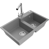 Mexen Tomas granite kitchen sink 2-bowl with Duero kitchen faucet, gray - 6516-71-671600-00