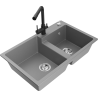 Mexen Tomas 2-Bowl Granite Sink with Duero Kitchen Mixer Tap, Grey - 6516-71-671600-70