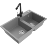 Mexen Tomas granite double-bowl sink with Duero kitchen faucet, gray - 6516-71-671600-70