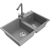 Mexen Tomas granite double-bowl kitchen sink with Duero faucet, gray - 6516-71-671600-71