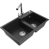 Mexen Tomas granite sink 2-chamber with Duero kitchen tap, black/silver metallic - 6516-73-671600-00