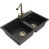Mexen Tomas granite sink 2-bowl with Duero kitchen tap, black/silver metallic - 6516-73-671600-50