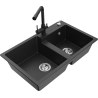 Mexen Tomas granite kitchen sink 2-chamber with Duero kitchen faucet, black/silver metallic - 6516-73-671600-70