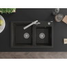 Mexen Tomas 2-compartment granite sink with Duero kitchen faucet, black/gold metallic - 6516-75-671600-00