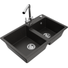 Mexen Tomas granite kitchen sink 2-bowl with Duero kitchen tap, black/gold metallic - 6516-75-671600-00