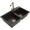Mexen Tomas 2-Bowl Granite Kitchen Sink with Duero Faucet, Black/Gold Metallic - 6516-75-671600-50