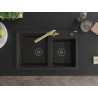 Mexen Tomas 2-bowl granite kitchen sink with Duero faucet, black/gold metallic - 6516-75-671600-50-B