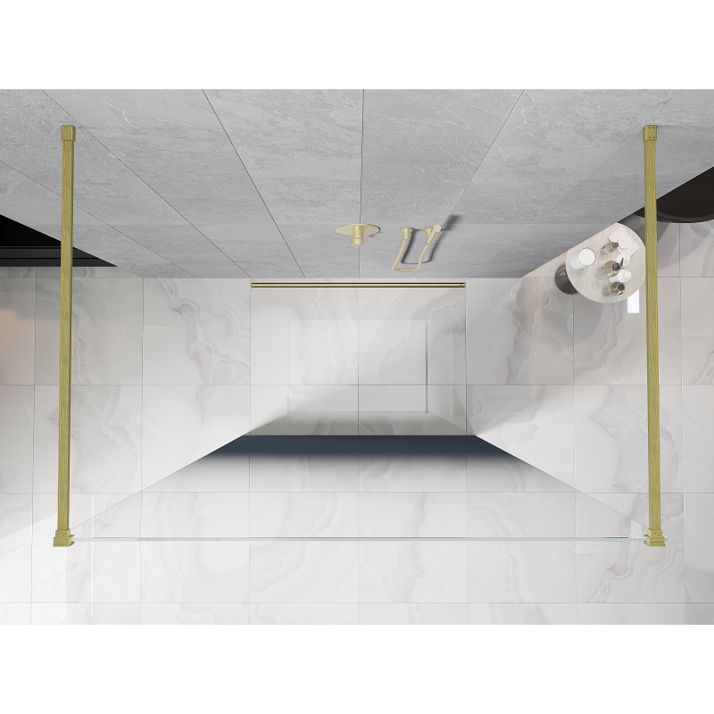 Mexen Kioto freestanding shower wall 100 x 200 cm, blue ombre 8 mm, brushed gold - 800-100-002-55-46