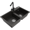 Mexen Tomas granite kitchen sink double bowl with Duero kitchen faucet, black/gold metallic - 6516-75-671600-70