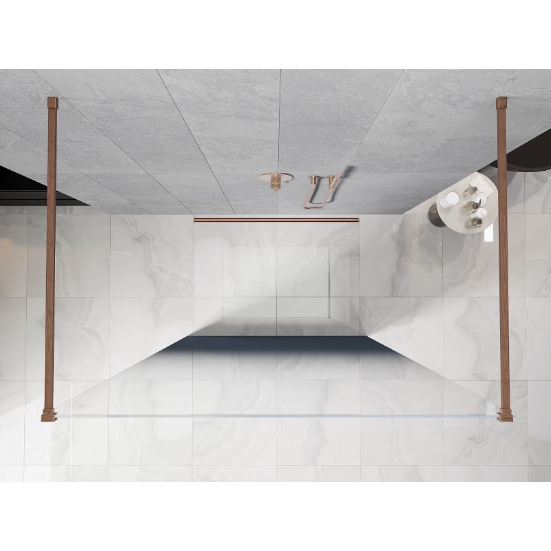 Mexen Kioto freestanding shower wall 110 x 200 cm, blue ombre 8 mm, brushed copper - 800-110-002-65-46