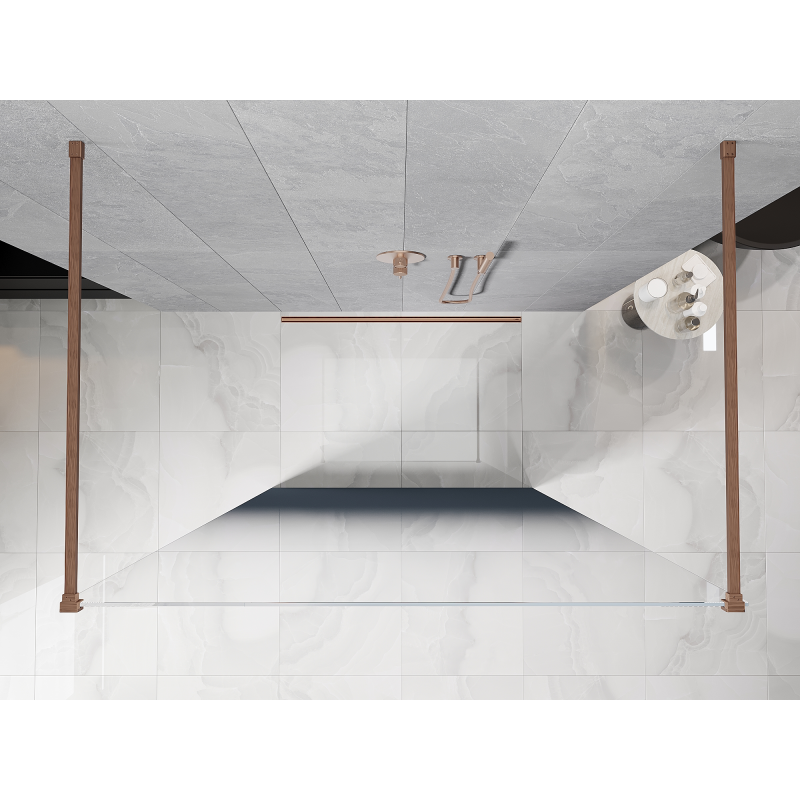 Mexen Kioto freestanding shower wall 150 x 200 cm, blue ombre 8 mm, brushed copper - 800-150-002-65-46