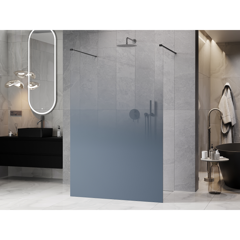 Mexen Kioto freestanding shower wall 100 x 200 cm, blue ombre 8 mm, brushed gun gray - 800-100-002-66-46