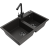 Mexen Tomas 2-chamber granite sink with Duero kitchen faucet, black/gold metallic - 6516-75-671600-70-B