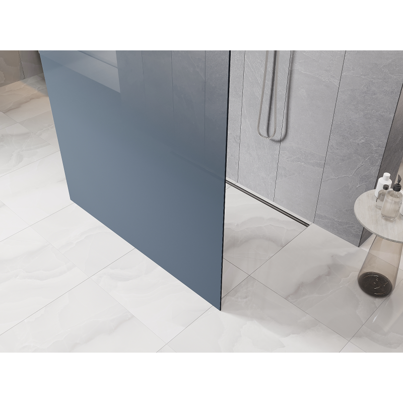 Mexen Kioto Freestanding shower wall 130 x 200 cm, blue ombre 8 mm, brushed nickel - 800-130-002-97-46