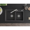 Mexen Tomas granite 2-bowl kitchen sink with Duero kitchen faucet, black speckled - 6516-76-671600-00
