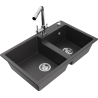 Mexen Tomas granite 2-bowl kitchen sink with Duero kitchen faucet, black speckled - 6516-76-671600-00