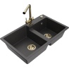 Mexen Tomas granite double-bowl sink with Duero kitchen faucet, black speckled - 6516-76-671600-50
