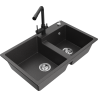 Mexen Tomas 2-bowl granite kitchen sink with Duero faucet, black speckled - 6516-76-671600-70