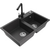 Mexen Tomas granite double-bowl sink with Duero kitchen tap, black speckled - 6516-76-671600-70