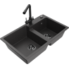 Mexen Tomas 2-compartment granite sink with a kitchen mixer tap Duero, spotted black - 6516-76-671600-70-B