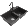 Mexen Tomas granite double-bowl sink with Duero kitchen faucet, black speckled - 6516-76-671600-76