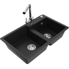 Mexen Tomas granite kitchen sink double-bowl with Duero kitchen tap, black - 6516-77-671600-00