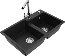 Mexen Tomas 2-compartment granite sink with a kitchen mixer tap Duero, Black - 6516-77-671600-00