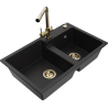 Mexen Tomas granite double-bowl kitchen sink with Duero faucet, black - 6516-77-671600-50