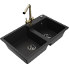 Mexen Tomas granite double-bowl kitchen sink with Duero faucet, black - 6516-77-671600-50-B