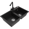 Mexen Tomas granite kitchen sink 2-chamber with kitchen faucet Duero, black - 6516-77-671600-70