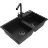 Mexen Tomas 2-Bowl Granite Sink with Duero Kitchen Faucet, Black - 6516-77-671600-70-B