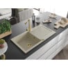 Mexen Leo 1-compartment granite sink with a drip tray and kitchen mixer tap Duero, Beige- 6501-69-671600-50