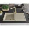 Mexen Leo 1-Bowl Granite Sink with Drainer and Duero Kitchen Tap, Beige- 6501-69-671600-50